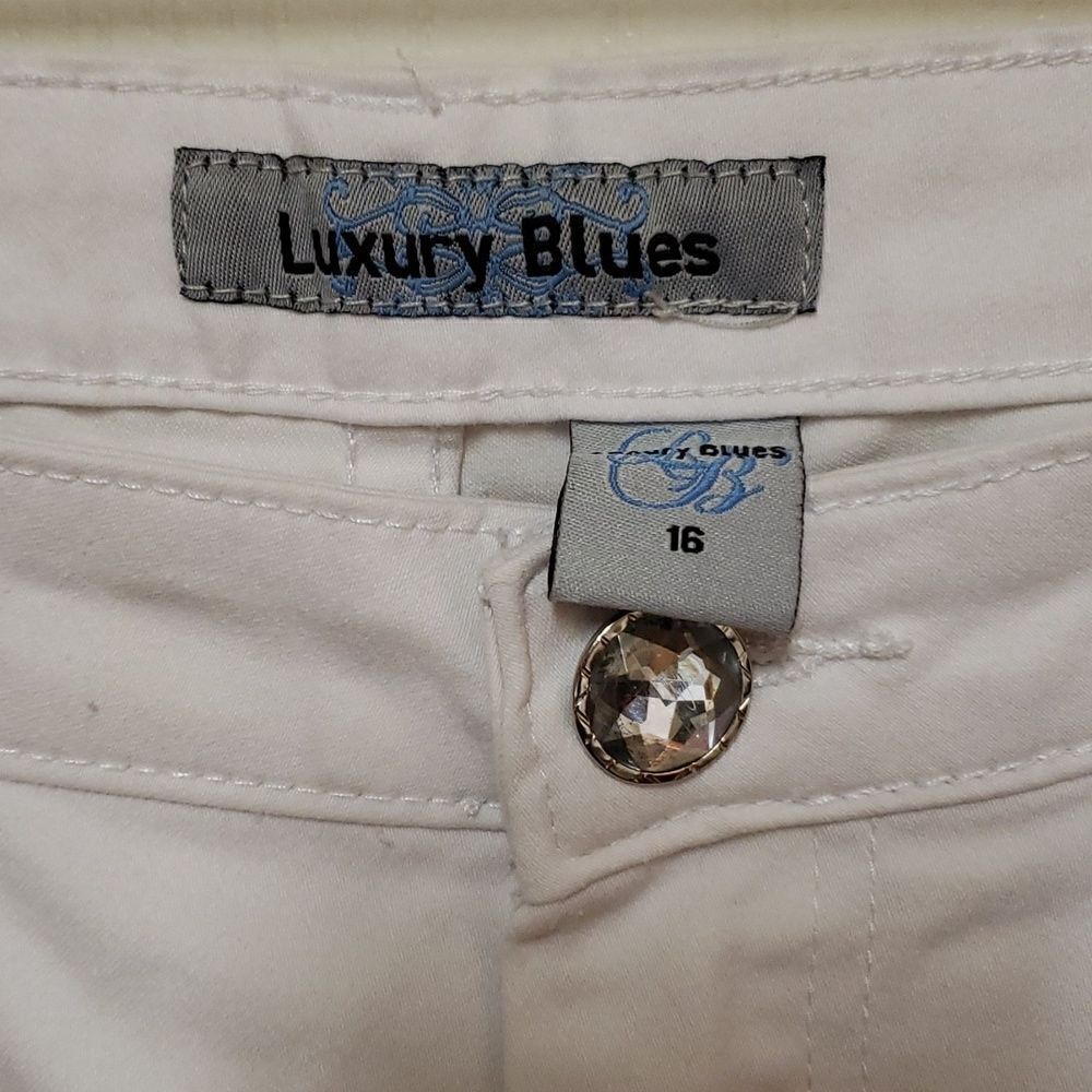 🌹Luxury Blues White Jeans Rhinestone Button and Studs sz 16 - Picture 3 of 10